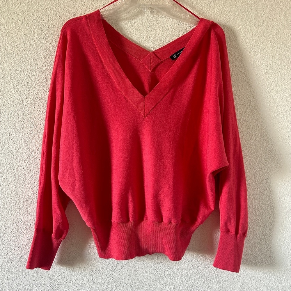INC International Concept Knit Dolman Sleeve Sweater Vneck Women’s Large Coral - Picture 7 of 8